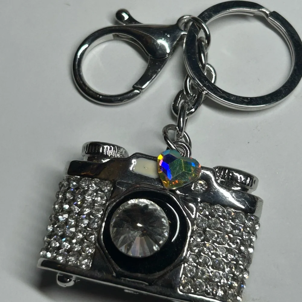 Silver and Black Camera Keychain and bag charm